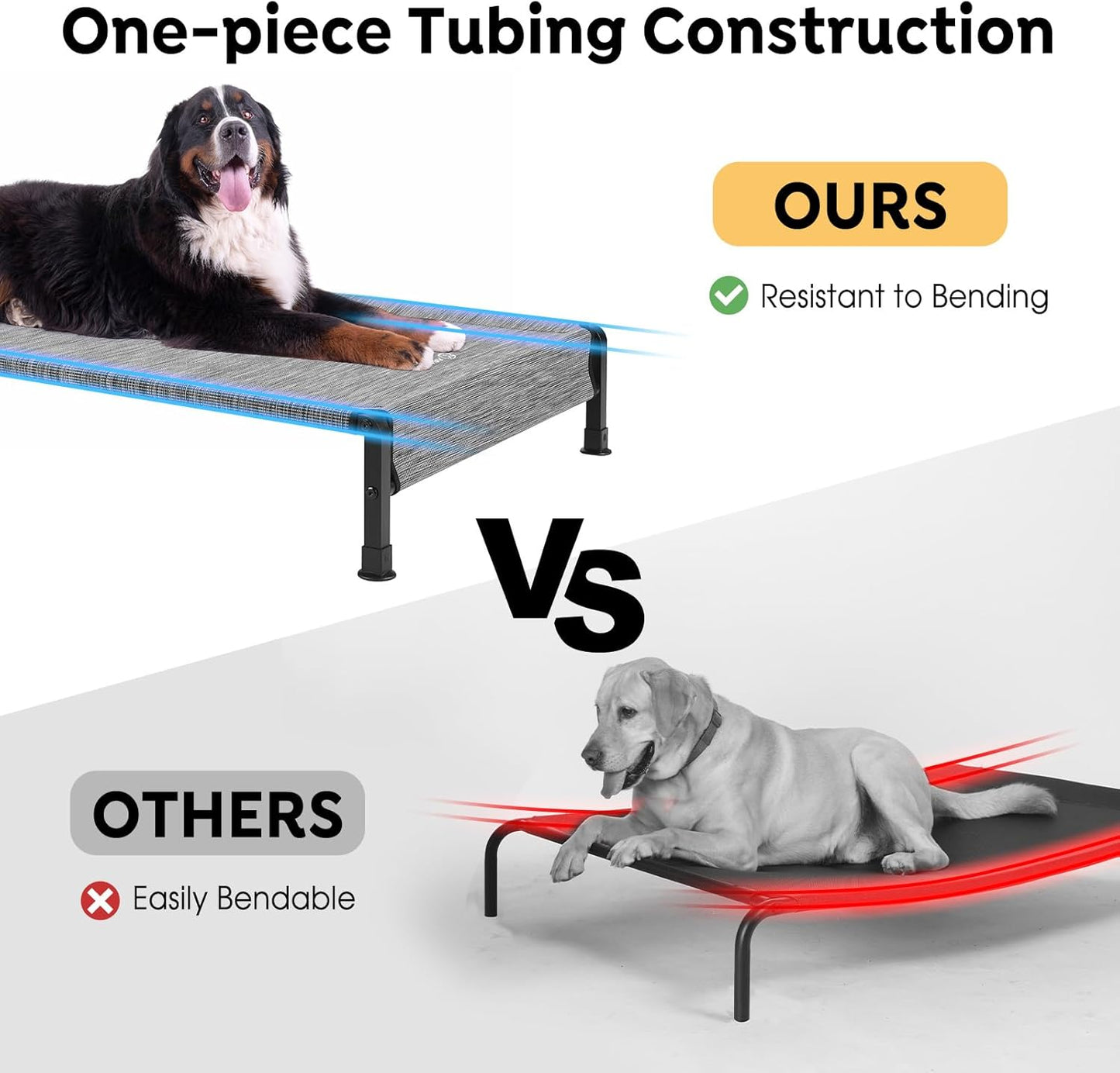 Veehoo Cooling Outdoor Dog Bed, Heavy Duty Elevated Pet Bed with Washable & Breathable Teslin Mesh, Non-Slip Silicon Feet, Dog Cot Bed with Support Hem, 35" x 22", Black Silver, CWC2433