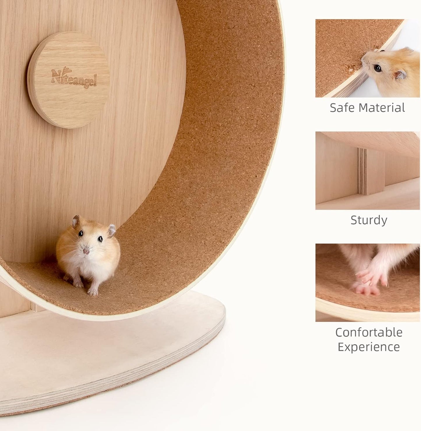 Niteangel Wooden Hamster Exercise Wheel: - Silent Hamster Running Wheel for Hamsters Gerbil Mice and Other Similar-Sized Small Pets (M)
