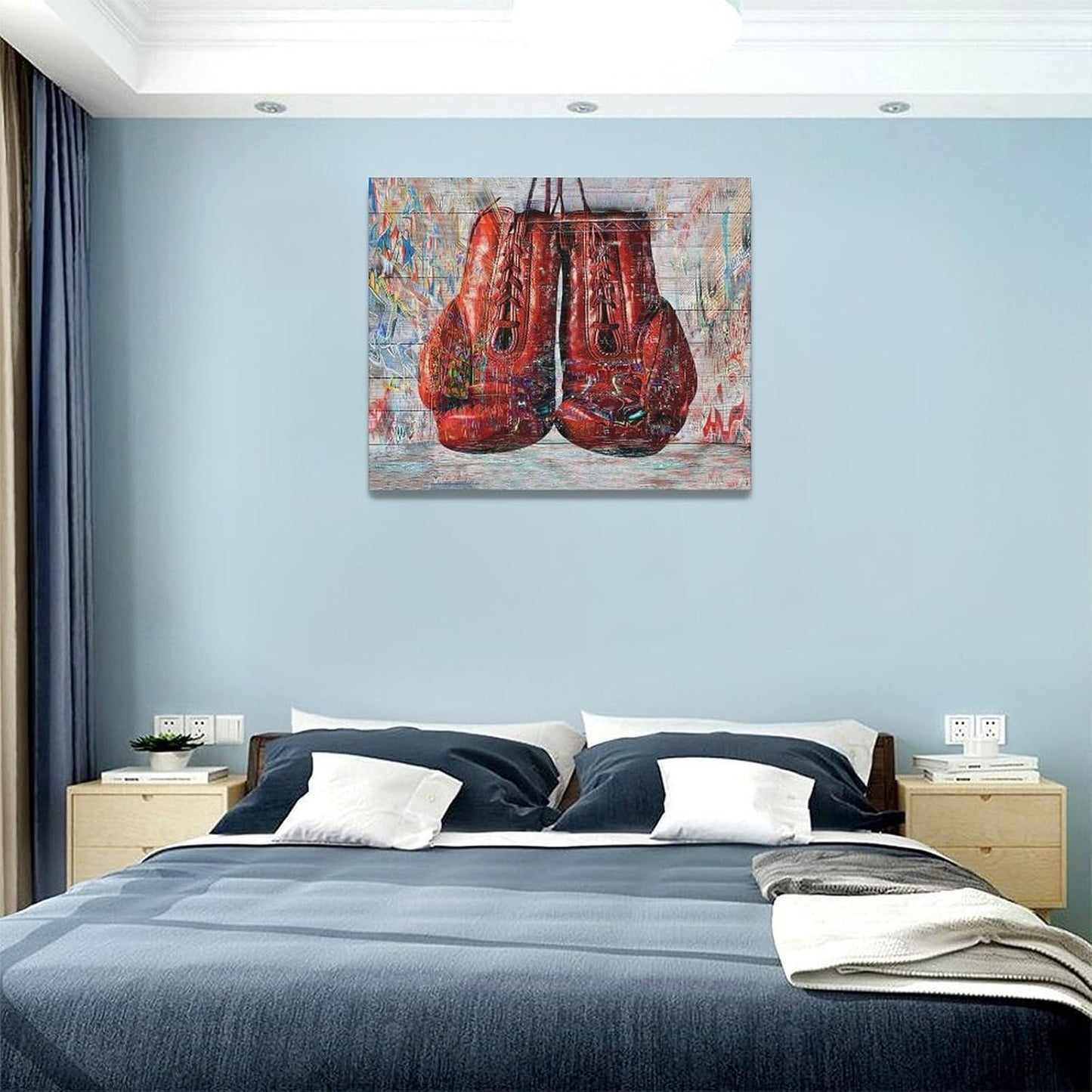 Quorin Banksy Graffiti Boxing Wall Art Red Boxing Gloves Pictures Gym Sport Wall Decor Canvas Print Painting Artwork for Gym Living Room Bedroom 16"x20"