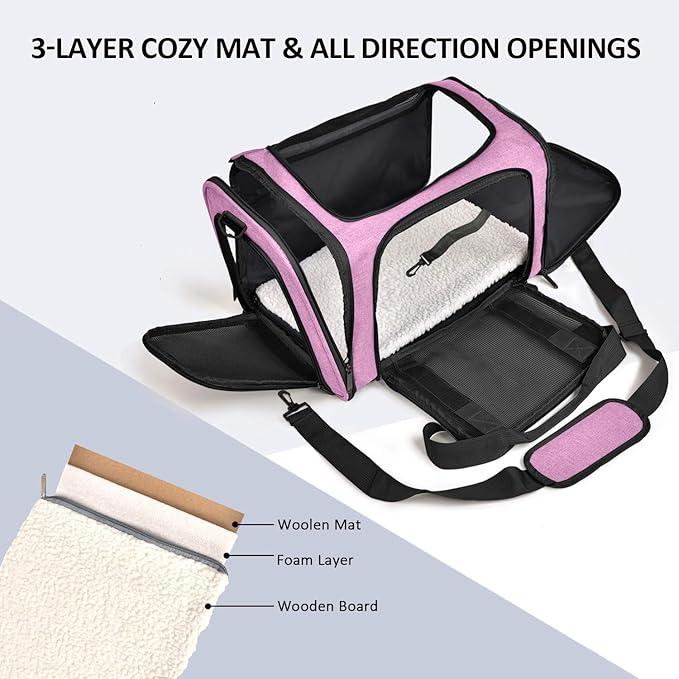 Pet Carrier for Small Medium Cats Dogs Puppies up to 15 Lbs, TSA Airline Approved, Soft Sided, Collapsible Travel - Pink