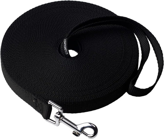 Dog/Puppy Obedience Recall Training Agility Lead - 15ft 20ft 30ft 40ft 50ft Training Leash - Great for Play, Camping, or Backyard - Black 30ft (30Feet, Black)