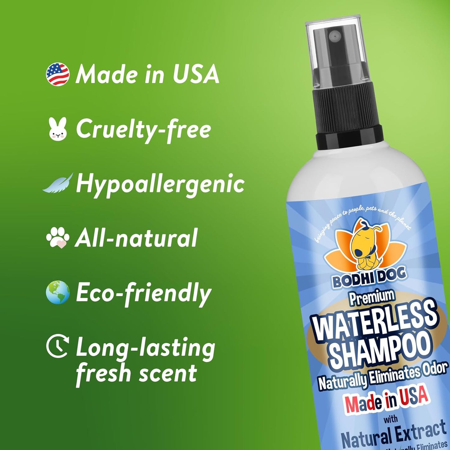 Bodhi Dog Waterless Shampoo for Dogs & Cats - Natural Dry Shampoo, Neutralizes Odor, No Rinse Needed, Safe for All Breeds - Made in USA - Lemongrass Scent (8 Fl Oz)