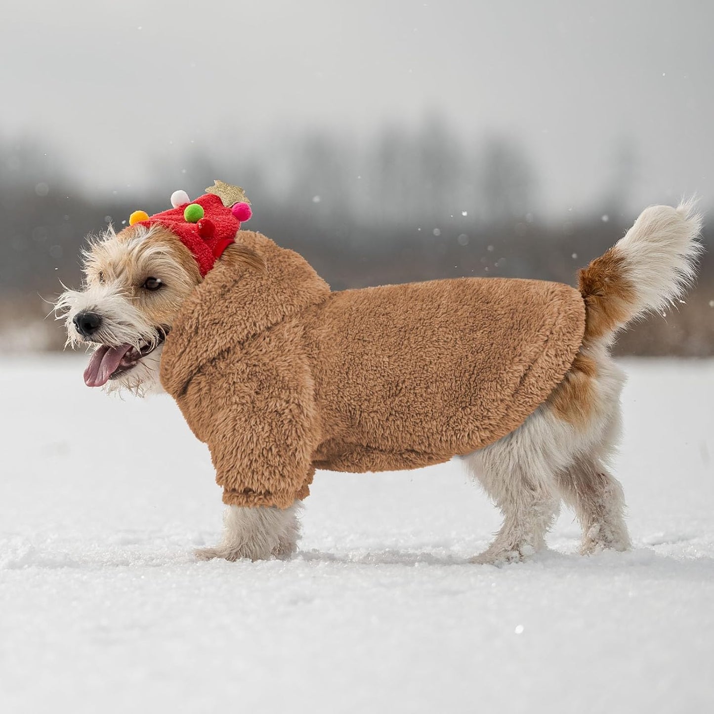 Fuzzy Dog Hoodie Dog Sweaters for Small Dogs Soft Double-Sided Plush Fleece Pet Sweater Pet Clothes Coats Hoodie Sherpa Hooded Sweatshirt(Coffee-XS)