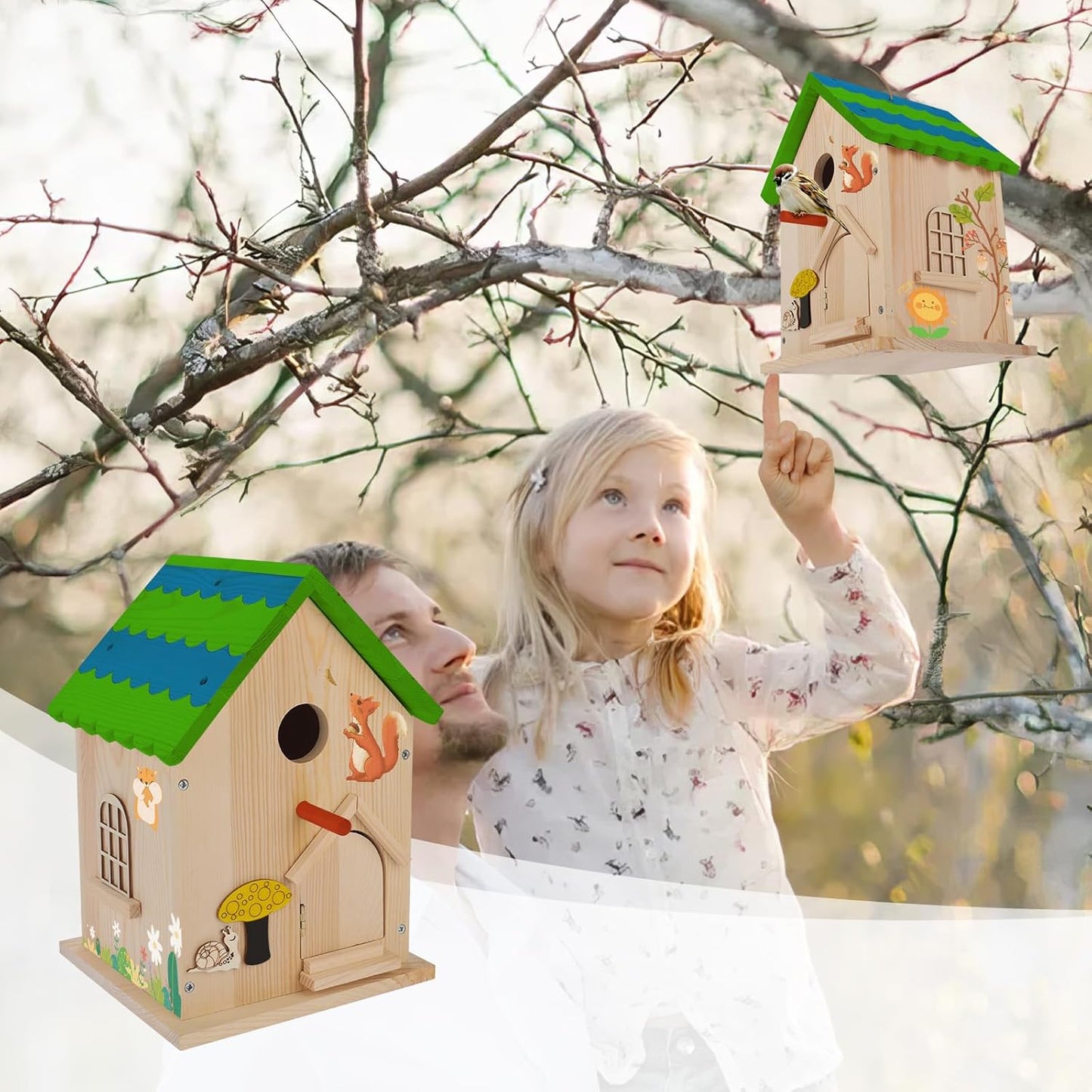 Lalafancy DIY Wooden Bird House Kit for Kids and Adults, Build it Yourself Birdhouse Kits for Outside with Paint Strips, Woodworking Adult Crafts, Hanging Birdhouse for Garden Yard Decor Gifts
