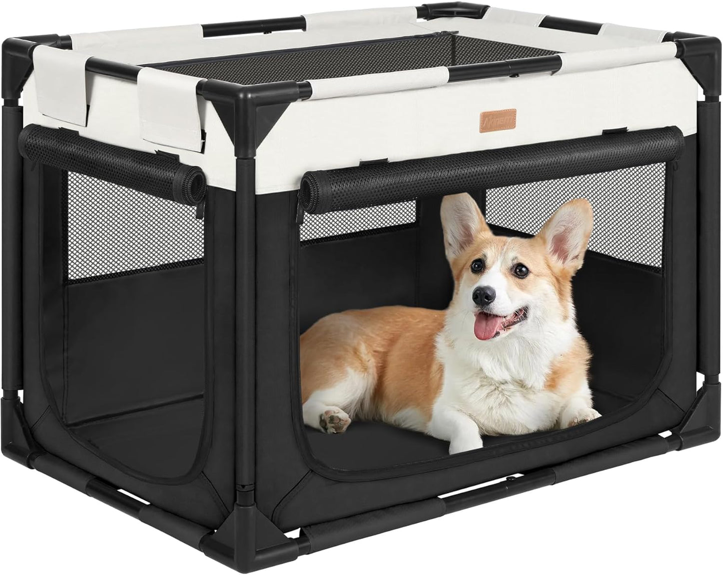 Dog Crate - Soft Pet Kennel for Dogs/Cats, 3-Door Breathable Travel Cage with Mesh Window, Portable Dog Kennel for Indoor & Outdoor, Black-L