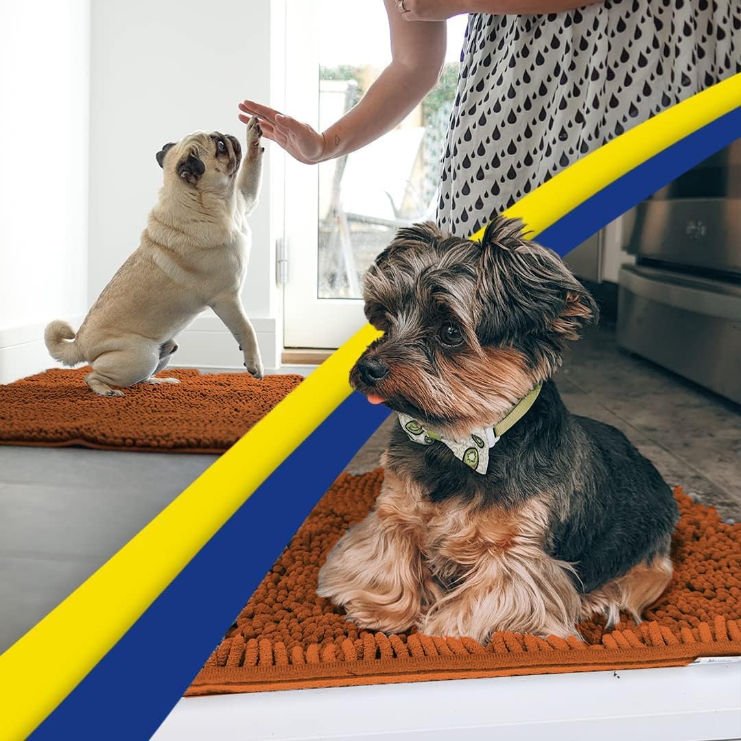 Muddy Mat® AS-SEEN-ON-TV Highly Absorbent Microfiber Door Mat and Pet Rug, Non Slip Thick Washable Area and Bath Mat Soft Chenille for Kitchen Bathroom Bedroom Indoor and Outdoor - Orange 36" x 120"