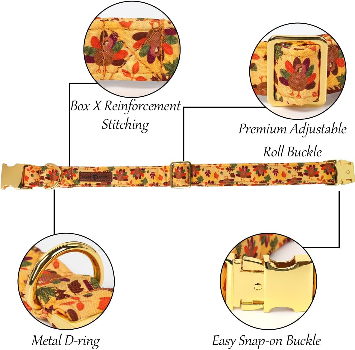 Lionet Paws Thanksgiving Day Dog Collar with Bowtie, Dogs Sailor Bow Collar with Metal Buckle for Dogs, Adjustable Comfortable Dog Collars Girl, L, Neck 16-24 in