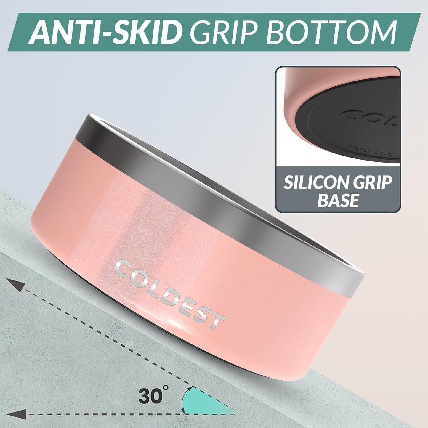 Coldest Dog Bowl - Anti Rust Metal, Non Slip, 3 Layers Insulated Stainless Steel Dog Bowls - Spill Proof & Heavy Duty - Water Bowl for Dogs, Cats, Dish Washer Safe (100 oz, Forever Pink Glitter)