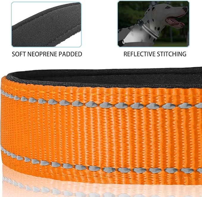 JSXD AirTag Dog Collar, Night Reflective Nylon Dog Collar for Small Medium Large Dogs,Lockable Quick Release Buckle,Padded Breathable Pet Collar with AirTag Holder (Orange, Small)