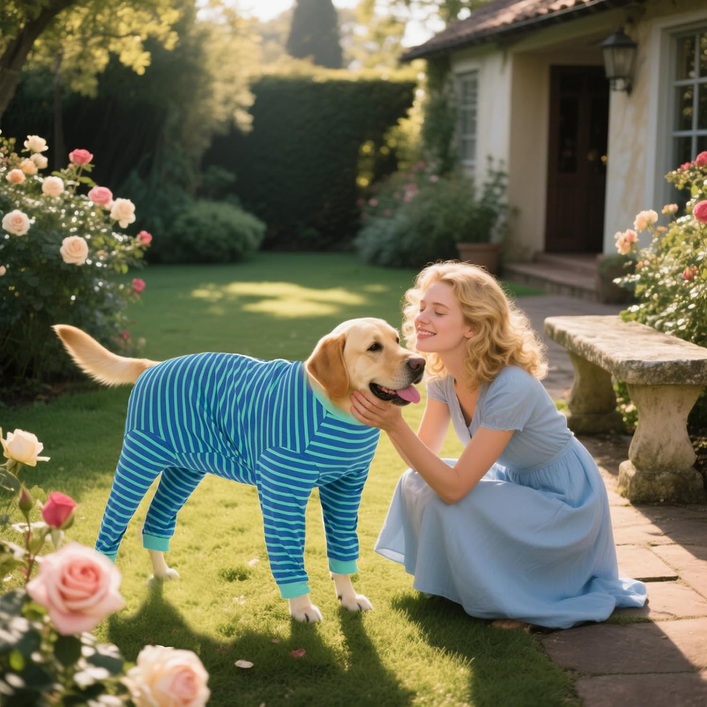 Yeapeeto Dog Onesie Surgery Recovery Suit for Large Medium Bodysuit Dogs Pajamas PJS Full Body for Shedding, Prevent Licking, Wound Protection, Cone Alternative… (Blue Green, 4X-Large (Pack of 1))