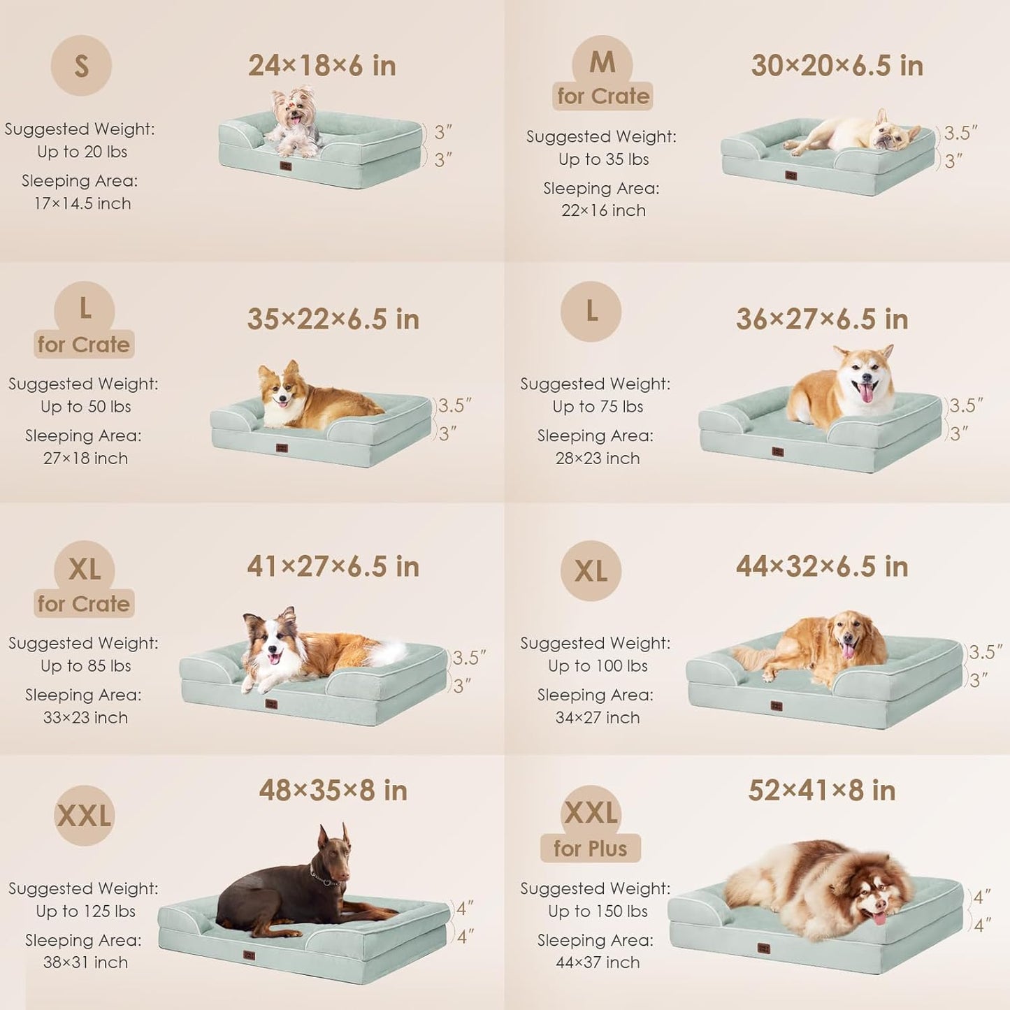 EHEYCIGA Orthopedic Dog Bed for Small Dogs, Waterproof Memory Foam Small Dog Beds with Sides, Non-Slip Bottom and Egg-Crate Foam Medium Pet Couch Bed with Washable Removable Cover, Sage Green