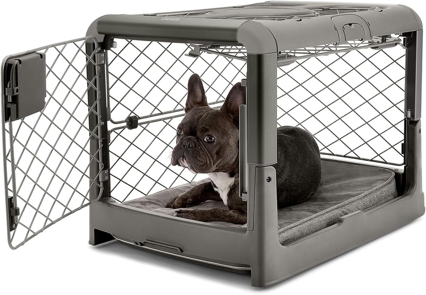 DIGGS Revol Collapsible Dog Crate with Wheels - Premium Portable Dog Crate - Safe, Stylish, and Convenient Indoor Kennel (Smoke, Small)