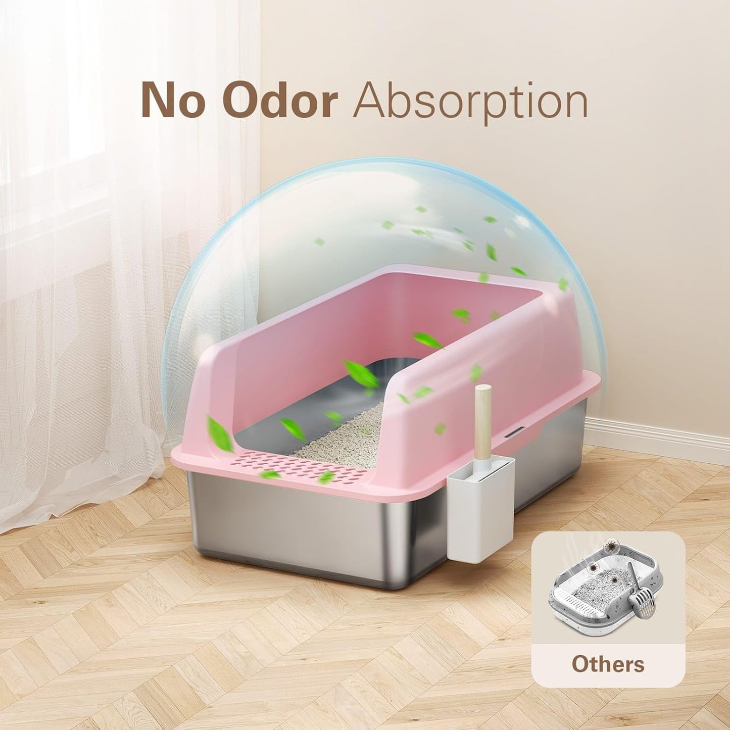 Zarler Stainless Steel Litter Box with Lid, Extra Large Cat Litter Boxes, XL Large Metal Litter Box for Big Cats with High Sided, Pink (Non-Sticky, Easy to Clean, Anti-Urine Leakage)