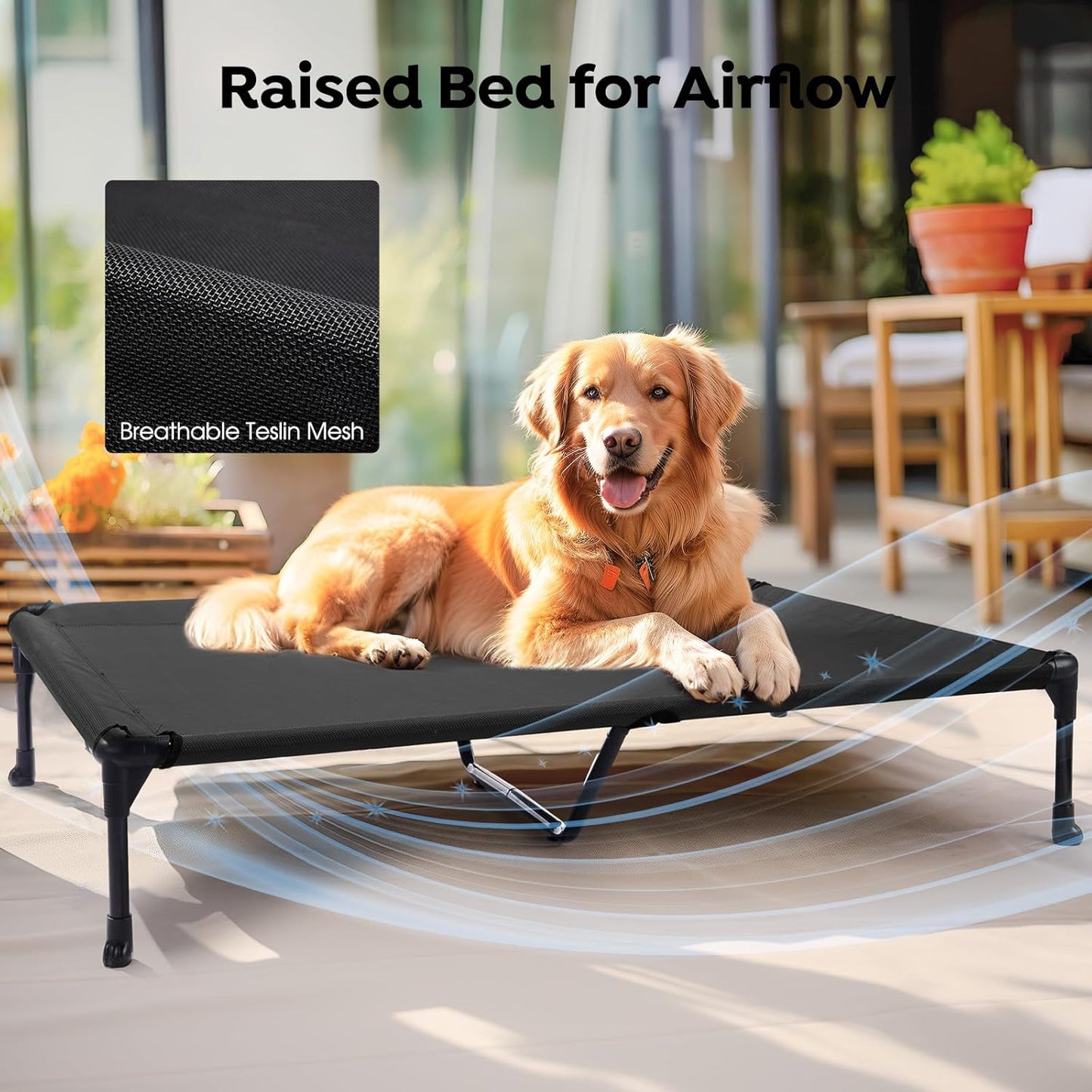 Veehoo Cooling Elevated Dog Bed Add Removable Waterproof Bolster Cushion Mat, Raised Pet Cot with Breathable Teslin Mesh, No-Slip Feet, Dog Sofa Bed for Indoor Outdoor, XLarge, Black CWC2331B