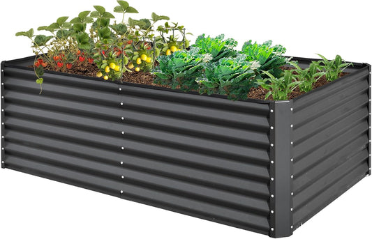 Domi Raised Garden Beds Outdoor, 6x3x2ft Thickening Tall Metal Rectangular Deep Root Box Planter for Vegetables, Flowers, Herbs, and Succulents 2" Deep w/ 256 Gallon Capacity - Dark Gray