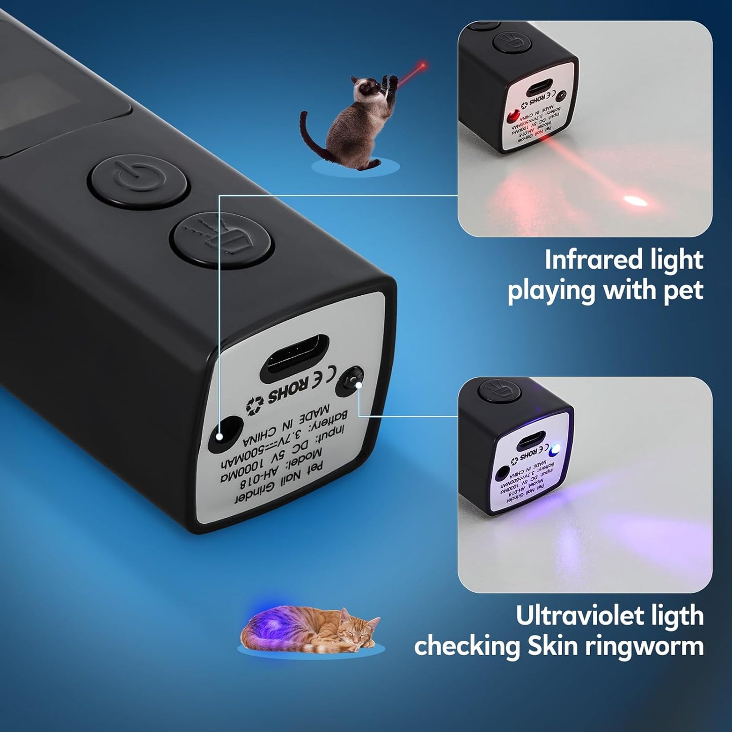 Rechargeable Dog Nail Grinder with 4-Speeds,Pet Claw Trimmers with 2 Modes Lighting UV, Nail Clippers for Small Medium and Large Dogs and Cats, Animal Nail Care,Grooming (Black)