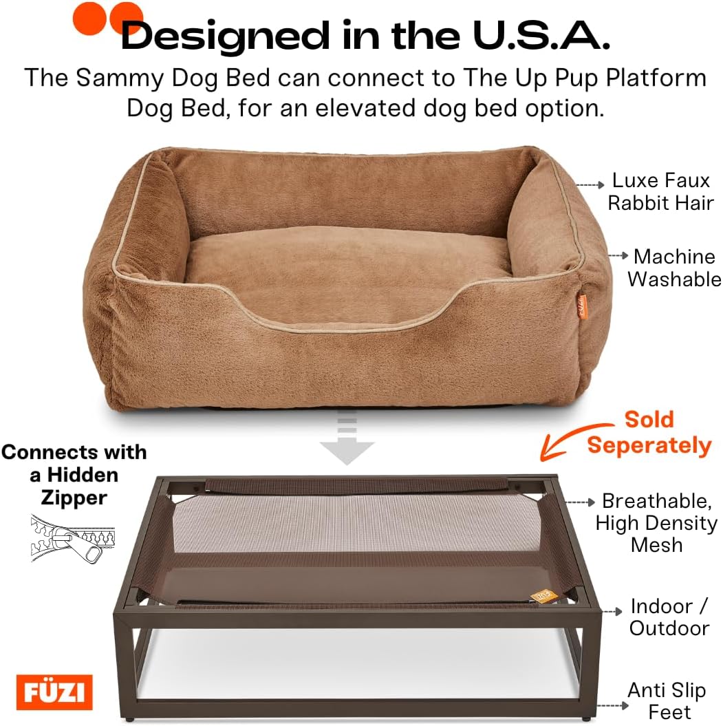 FUZI Luxury Aesthetic Dog Bed for Large Dogs with Washable Cover, Pet Couch, Pet Bed with Sides, Non-Slip Bottom, Soft and Durable Calming Dog Bed, Faux Fur Cover, Large 35.6x28.5x9.5 Light Grey
