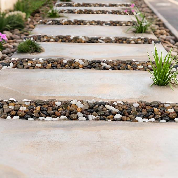 Mr. Fireglass Polished Pebbles, 3/8" Natural Decorative Mixed Color Stones Aquarium Gravel River Rocks for Potted Plants, Landscaping and Home Decor (5-lb Bag)