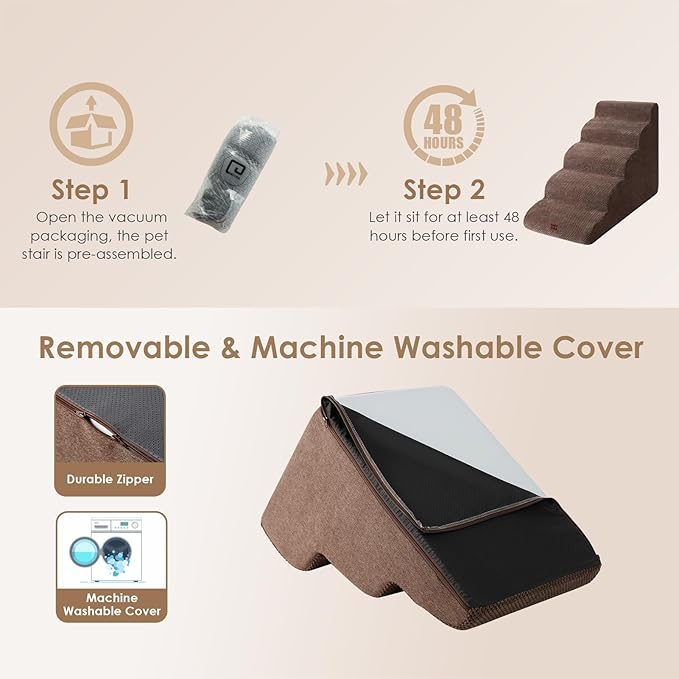 EHEYCIGA Curved Dog Stairs Ramp for High Beds 22.6" H, 5-Step Dog Steps for Small Dogs and Cats, Pet Stairs for High Bed Climbing, Non-Slip Balanced Pet Step Indoor, Brown