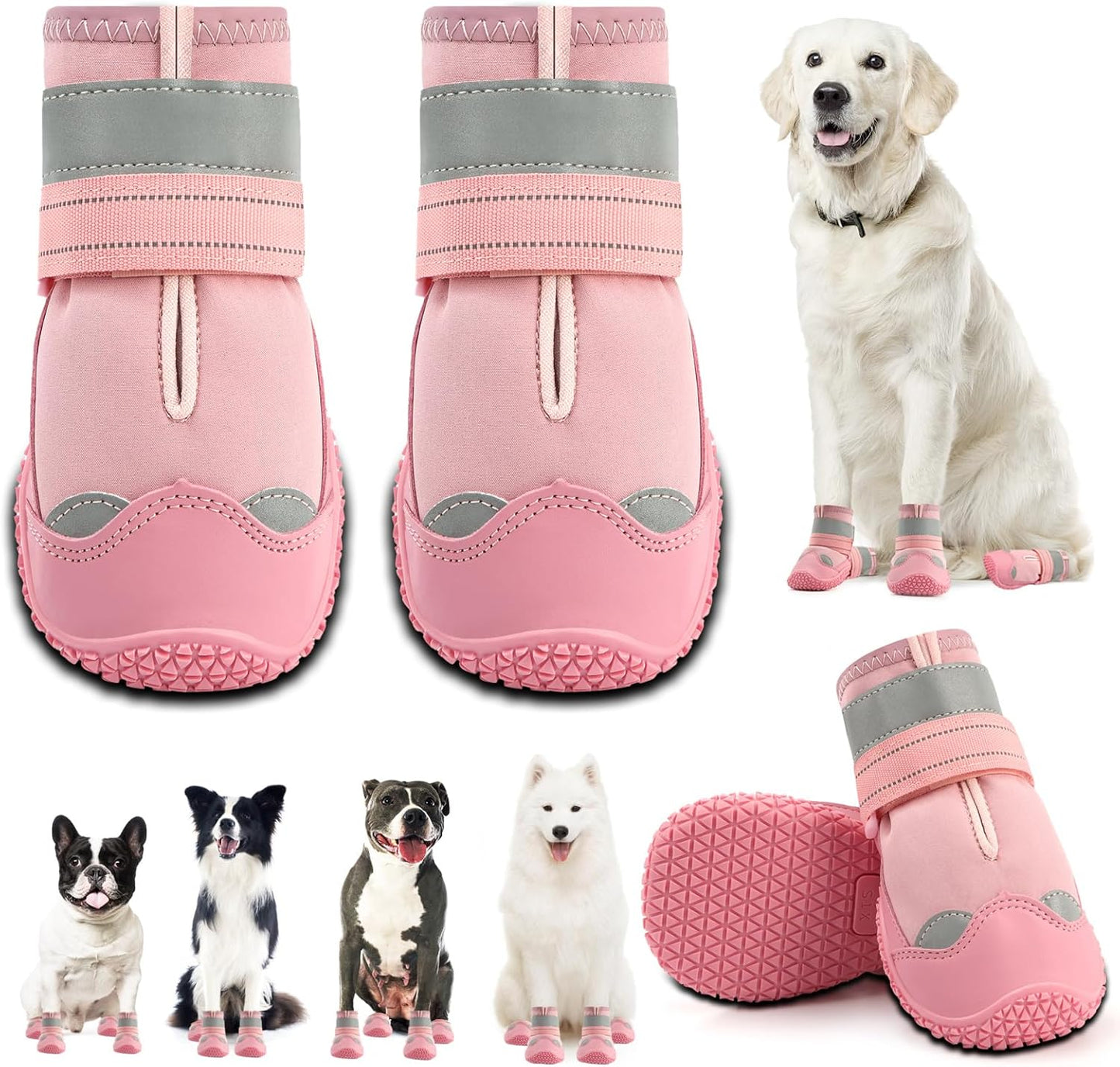 Dog Shoes for Small Dogs, Dog Boots & Paw Protectors for Hardwood Floors, Outdoor Dog Booties for Hot Pavement Winter Snow Hiking, Waterproof Dog Shoes with Reflective Strips Size 2