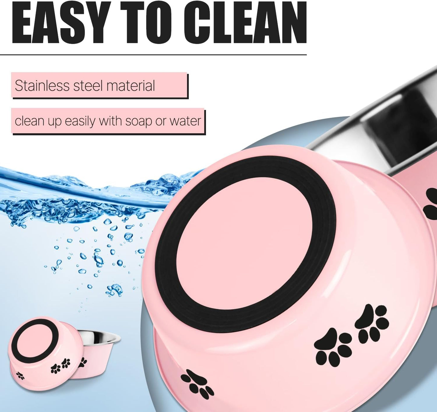 Stainless Steel Dog Bowls, Nonslip Rubber Bottom No Spill Proof Skid Metal Insulated Dog Bowls for Large Medium Small Breed Dogs (Pink, 3.6 Cups/29 OZ)