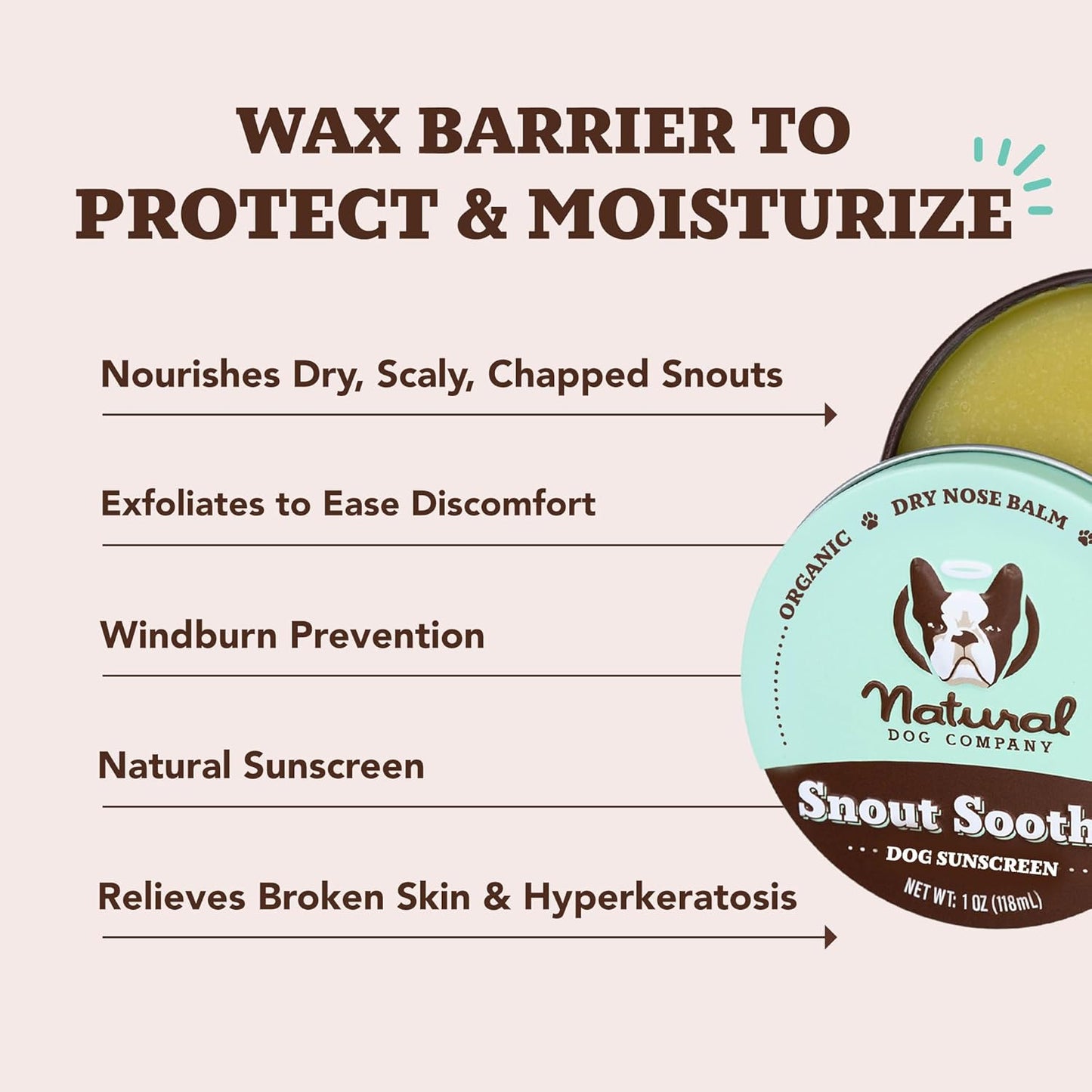 Natural Dog Company Snout Soother, Dog Nose Balm, Wax & Cream for Dry, Cracked Noses, Heals & Moisturizes with Shea Butter & Coconut Oil, Lick-Safe Nose Butter, Made in USA, 1 oz. Tin