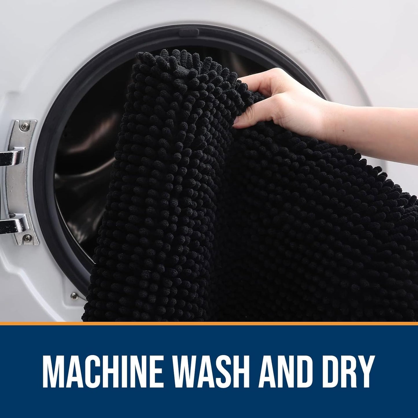 OLANLY Dog Door Mat for Muddy Paws 59x20, Absorbs Moisture and Dirt, Absorbent Non-Slip Washable Doormat, Quick Dry Chenille Mud Mat for Dogs, Entry Indoor Entryway Carpet for Inside Floor, Black