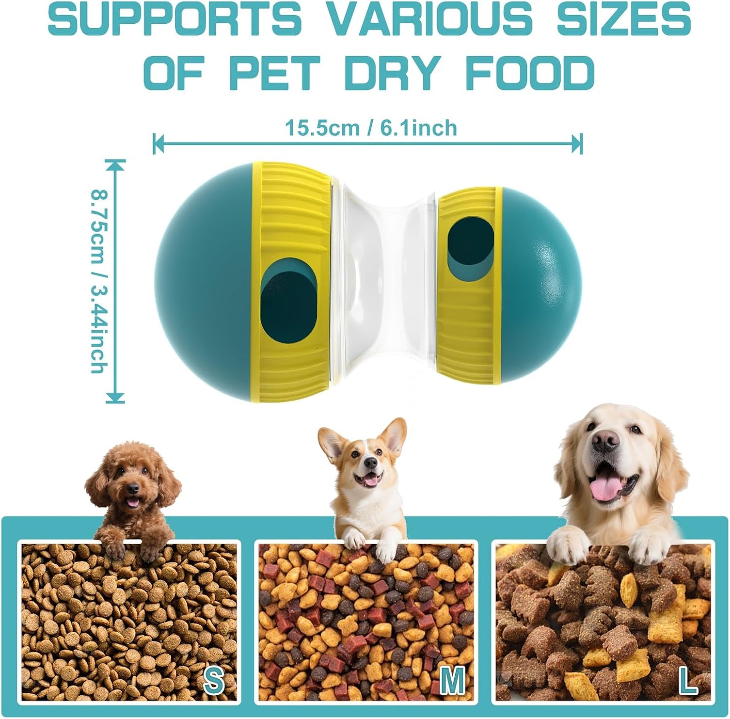 Interactive Dog Puzzle Toys for Indoor Adjustable Food Dispensing Treat Dispenser Ball & Slow Feeder for Large/Medium/Small Dog to Keep Them Busy, Green