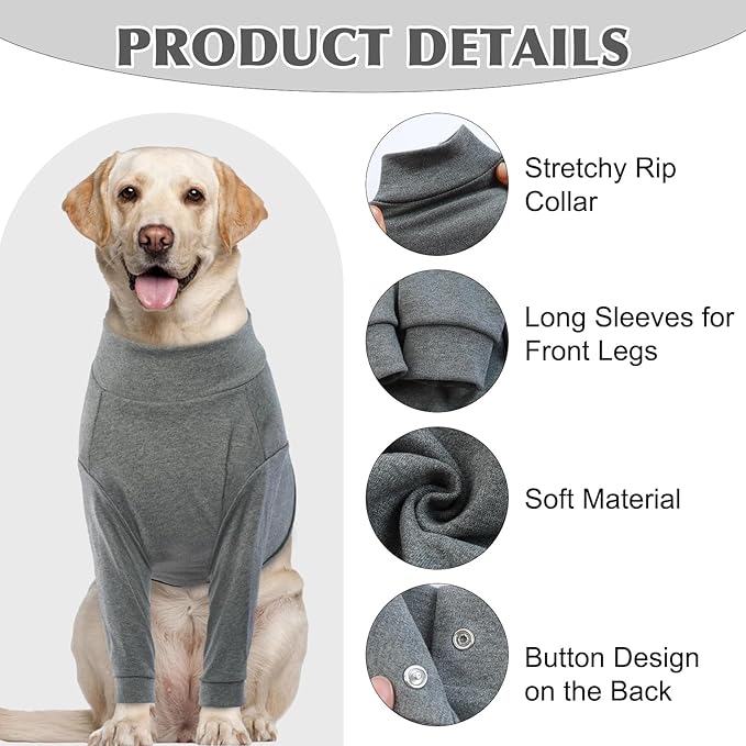 IDOMIK Dog Recovery Suit, Dog Surgery Recovery Suit Front Legs, Comfy Joint Leg Sleeves After Surgery, Elbow Braces Protector for Leg Injuries & Joint Pain, Cone Collar Alternatives,Grey,3XL
