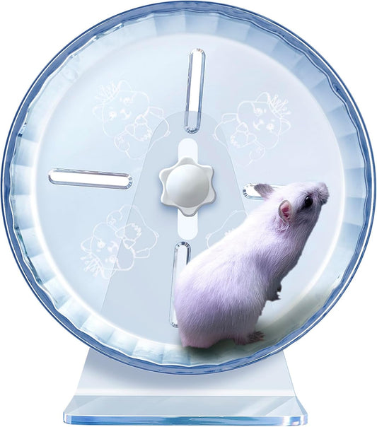Silent Hamster Wheel, Super-Silent Hamster Exercise Wheels Accessories, Quiet Running Wheels, Adjustable Stand for Hamsters Mice Or Other Small Animals (Ф 7 inch,Transparent)