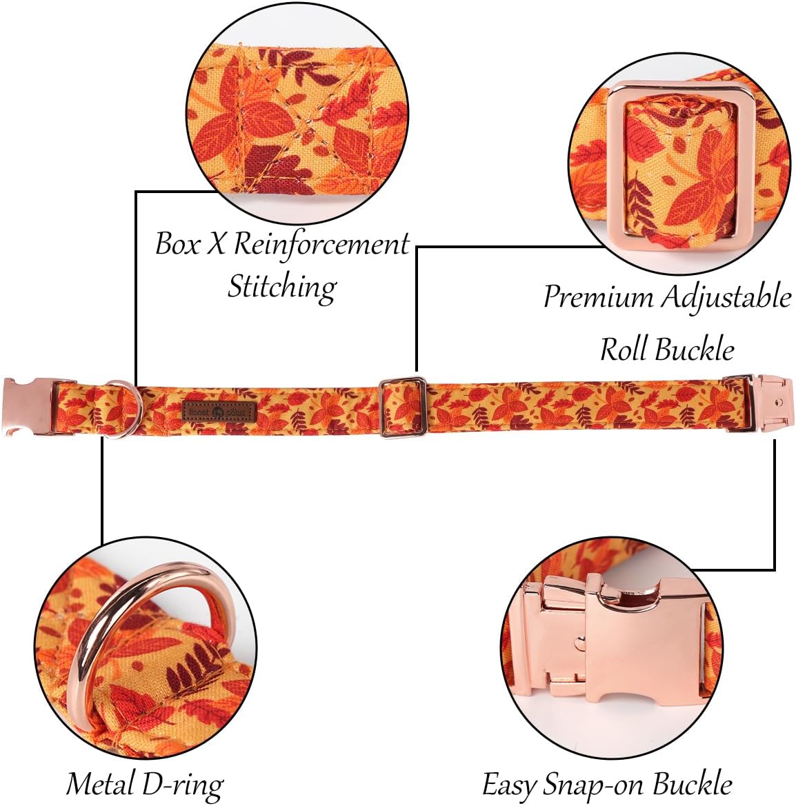 Lionet Paws Dog Collar with Bowtie - Cute Cotton Adjustable Fall Bowtie Dog Collar with Metal Buckle for Small Medium Large Dog Girl Boy Gift, M, Neck 13.5-22in