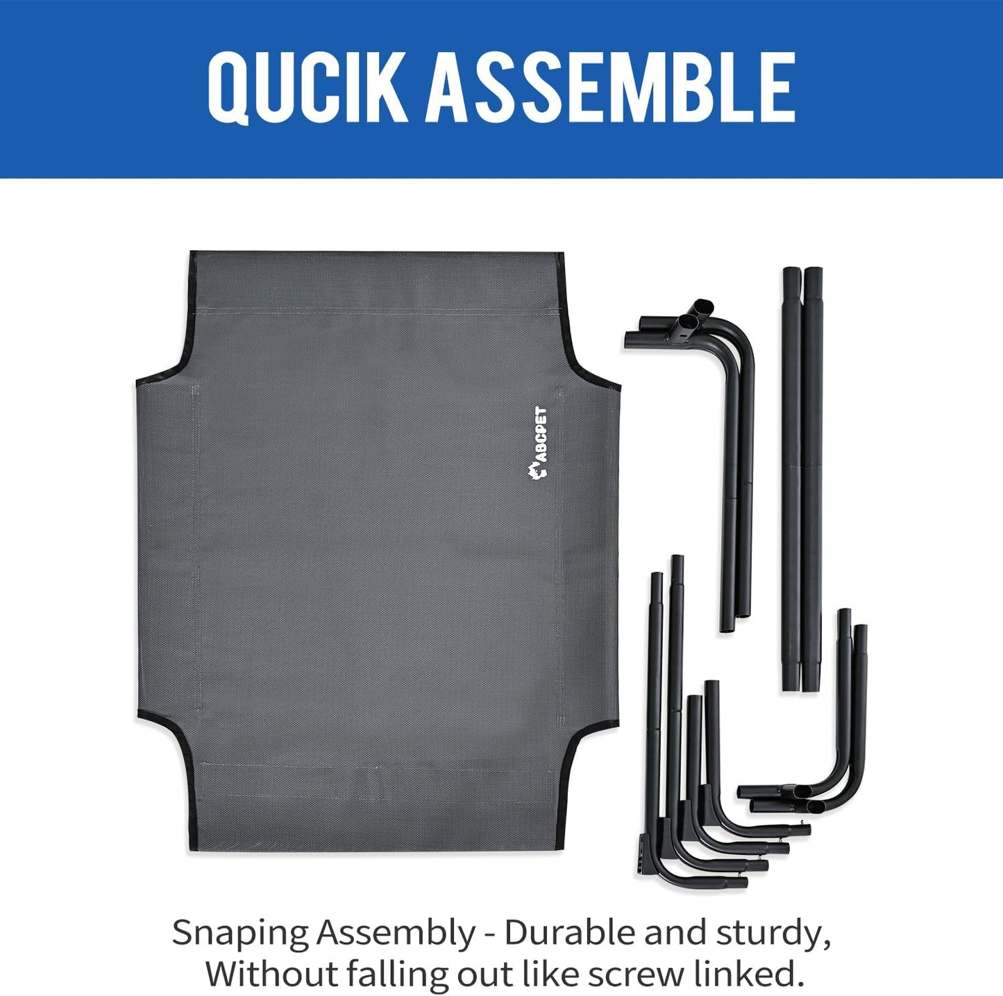 Elevated Dog Bed, Outdoor Dog Bed Raised Bed Cooling Waterproof Pet Beds Cots Stable and Easy Assembly, Teslin Fabric with 1.2mm Thick Iron Frame, Breathable, Ultra-Sturdy，Grey, 48 * 32 * 8.7