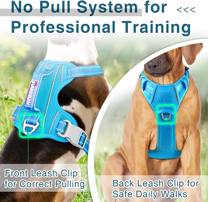 BARKBAY Dog Harness No Pull with ID Tag Pocket - Heavy Duty, Reflective, Easy Control for Large Dogs(Blue,S)