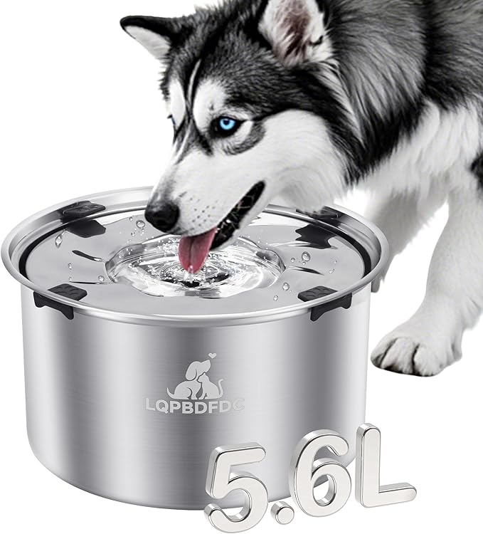 Dog Water Bowl No Spill, 5.6L/1.5 Gallon No Drip Slow Drinking Dog Water Bowl Dispenser Spill Proof, Large Stainless Steel Slobber Stopper for Messy Drinkers, Small Medium & Large Dogs