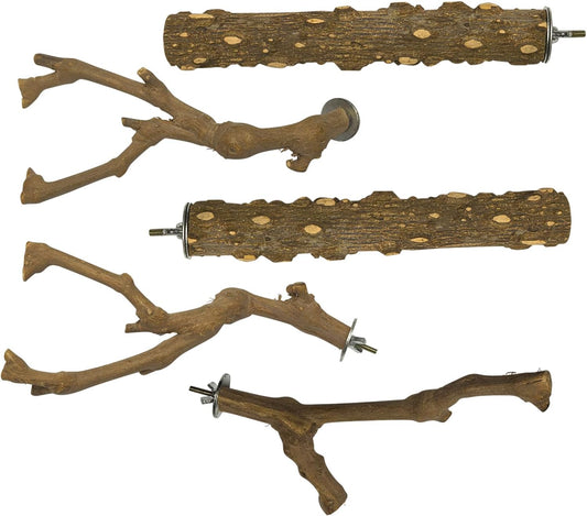 Libiline 8 Pieces Bird Perch Natural Wooden Parrot Perch Stand Fork Toys Hanging Multi-Branch Perches Platform Hammock Swing Toy for Macaws, Small Parakeets, Conures, Budgies, Finches (B-Color, Mix)