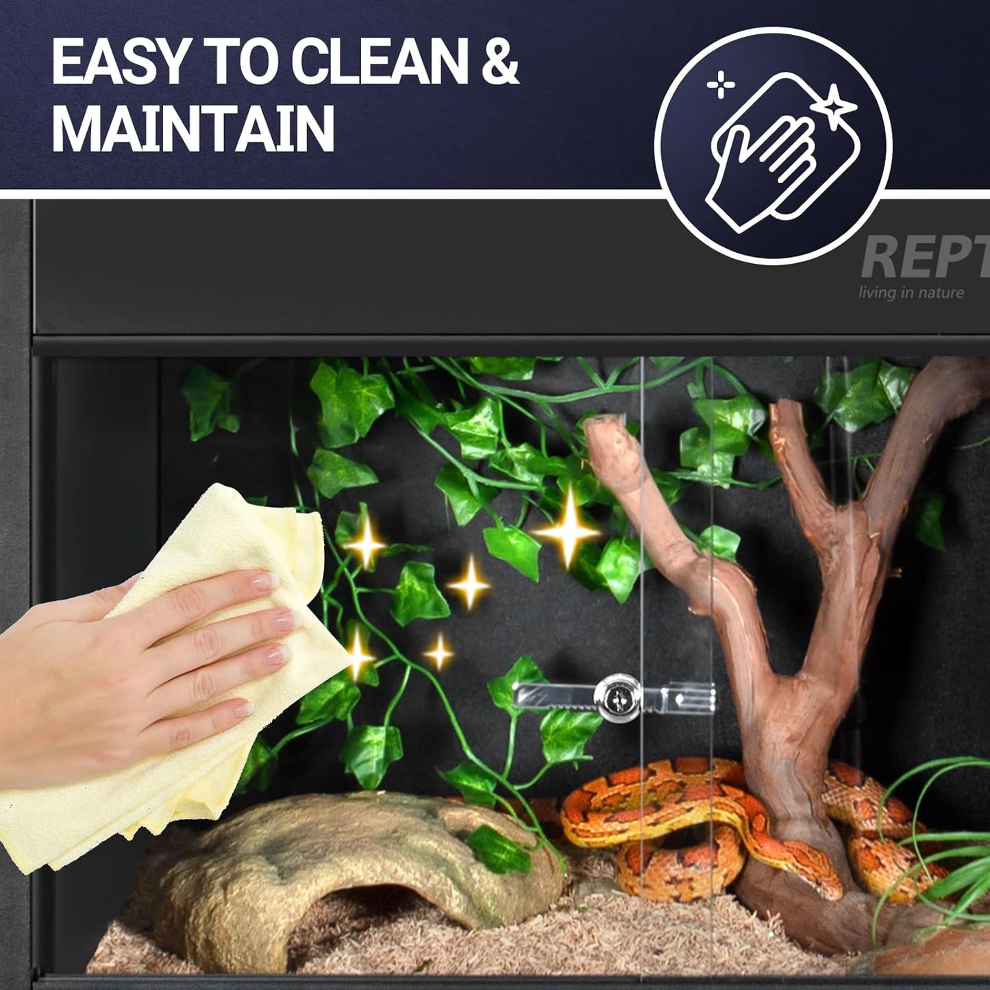 REPTI ZOO 120 Gallon PVC Reptile Tank Terrarium, 48x24x24 Reptile Terrarium for Ball Python Snake Bearded Dragon Gecko, Large Reptile Glass Tank with Sliding Door & Screen Ventilation