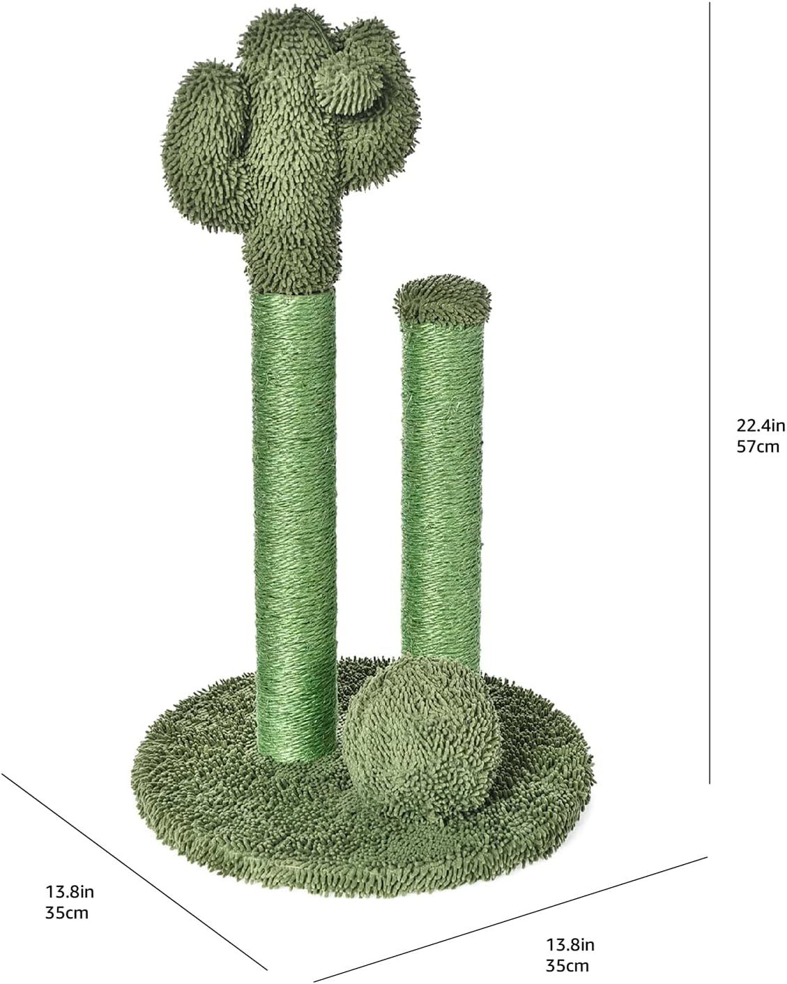 Amazon Basics Cat Scratcher - Indoor Cactus Triple Posts Cat & Kittens Scratching Post with Dangling Ball, Small (22.4"H) - Green