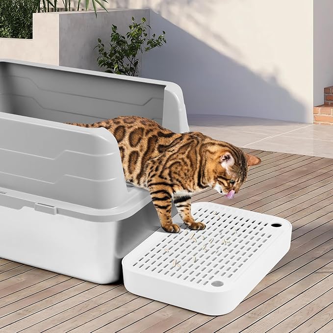 Cat Litter Box Ramp Mat with Filter Function, Cat Step Pedal Stool for Self-Cleaning Litter Box, Easy to Clean, Ideal for Kitten & Elderly Cats (White)