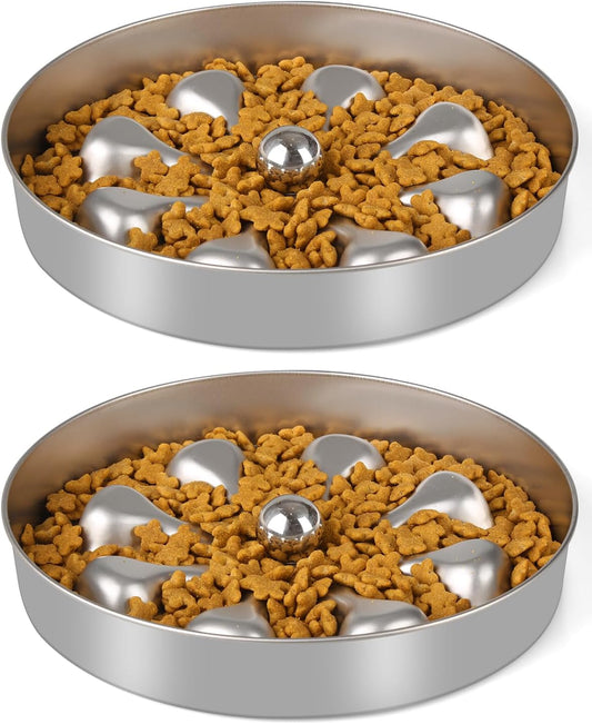 2-Pack Slow Feeder Dog Bowls – Stainless Steel Metal Bowls with Double-Sided Design, 5 Cups Large Capacity for Dry, Wet, Raw Food, Slow Feeding for All Dog Sizes, Easy to Clean, Non-Slip
