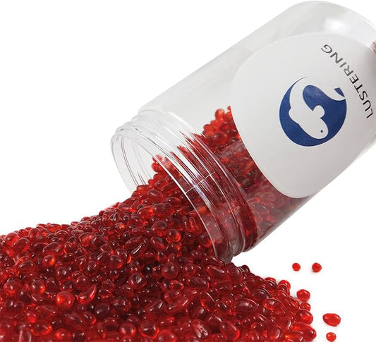 Lustering Decorative Round Glass Beads and Marbles, Pebbles and Gems - 3-6mm, 1-Pound (Orange Red) for Fire Pit Crafts, Resin Art, Vase Filler, Fish Tank, Aquarium Garden Decoration