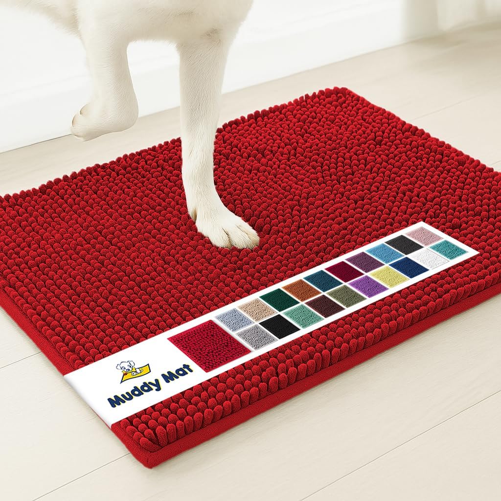 Muddy Mat® Original Dog Door Mat for Muddy Paws, Super Absorbent Microfiber, Non-Slip Washable Pet Rug, Quick Dry Chenille Entryway Carpet, Machine Washable Indoor Outdoor mat, Red 48"x60"