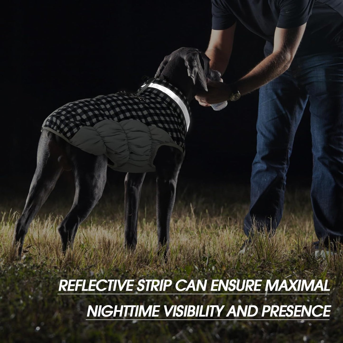 FUAMEY Dog Coat for Large Dogs,Waterproof Dog Winter Jacket with Harness Built in Puppy Cold Weather Coats Reflective Pet Vest with Zipper Warm Fleece Dogs Snowsuit Windproof Checkerboard L