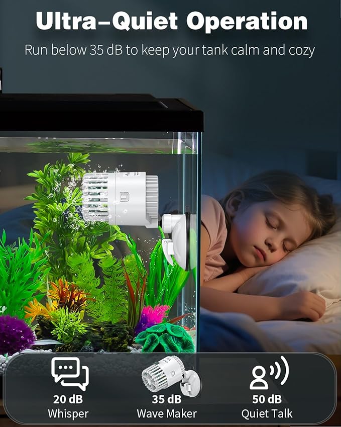 Pawfly Wave Maker for Aquarium, 2000 GPH 10W Aquarium Powerhead, Quiet Submersible Wavemaker for Fish Tanks up to 150 Gallons, Water Circulation Pump with Strong Suction Cup Base