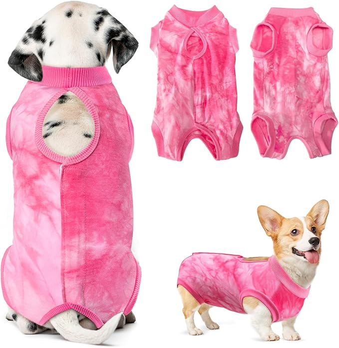 Lukovee Recovery Suit for Dogs, Onesie Surgery Recovery Suit for Female Male Dogs, Abdominal Wounds Cone E-Collar Alternative Prevent Licking Spay Recovery Suit (Pink,XX-Large)