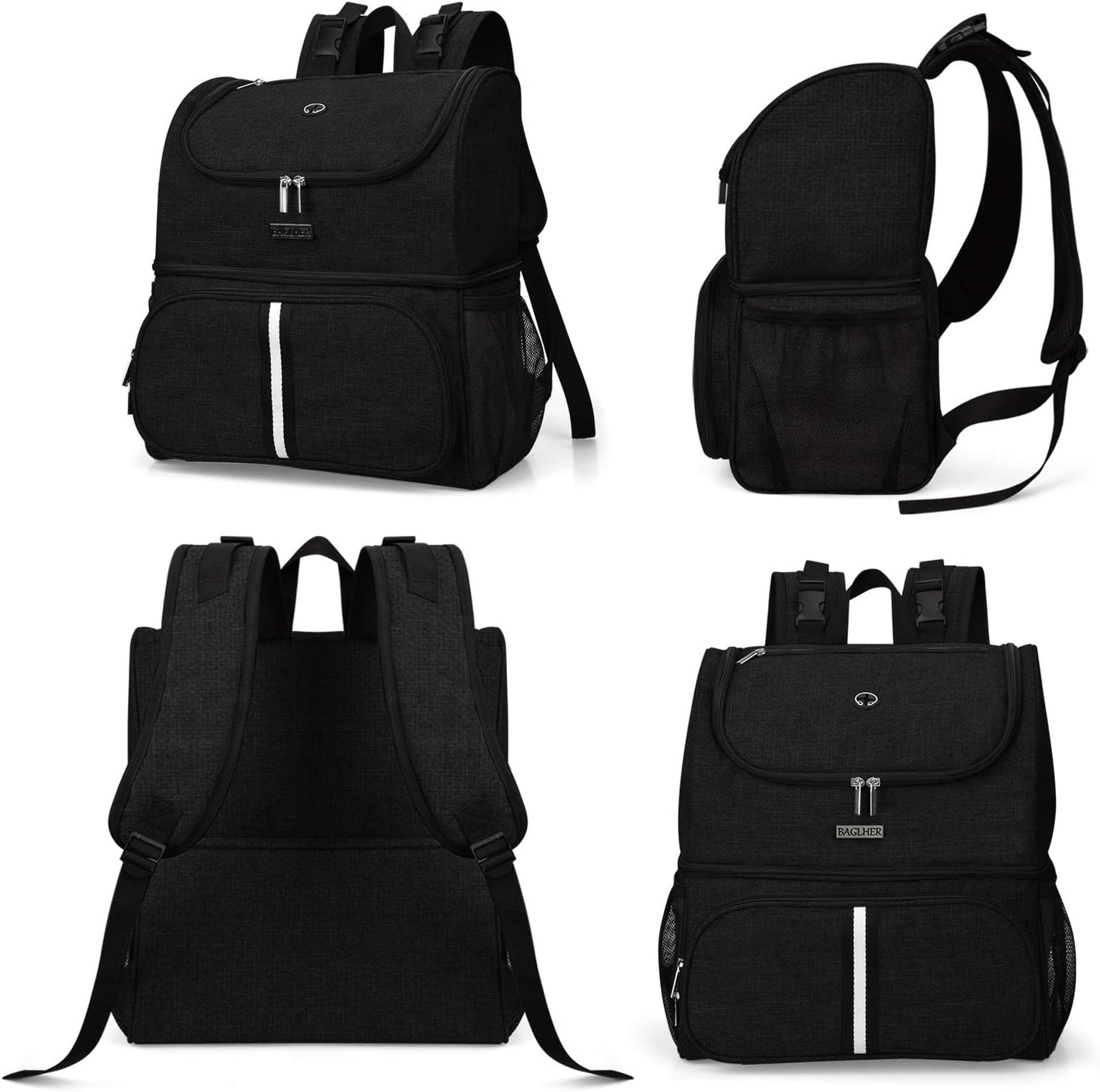 BAGLHER Pet Travel Bag, Double-Layer Pet Supplies Backpack (for All Pet Travel Supplies), Pet Travel Backpack with 2 Silicone Collapsible Bowls and 2 Food Baskets Black