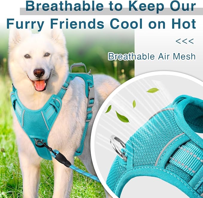 BARKBAY Dog Harness No Pull with ID Tag Pocket - Heavy Duty, Reflective, Easy Control for Large Dogs(Ocean Blue,L)