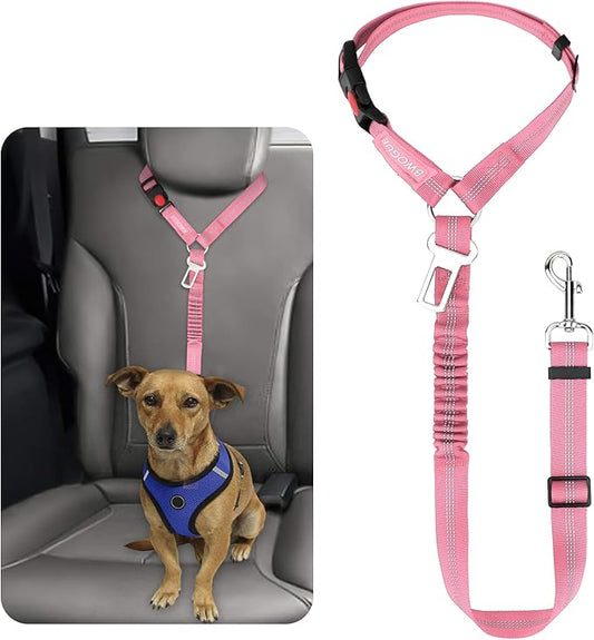BWOGUE Pet Dog Cat Seat Belt Reflective Car Dog Headrest Restraint Leash Elastic Buffer Bungee Adjustable Tangle-Free Safety Leads Vehicle Seatbelt Harness for Small, Medium and Large Dogs (1 Pack)
