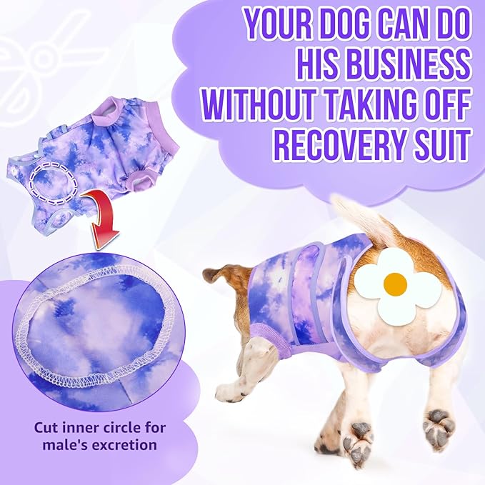 Lukovee Recovery Suit for Dogs, Zipper On Recovery Suit for Female Male Dog, Onesie Abdominal Wounds Cone E-Collar Alternative Prevent Licking Spay Recovery Suit (4XL, Purple Tie-dye)