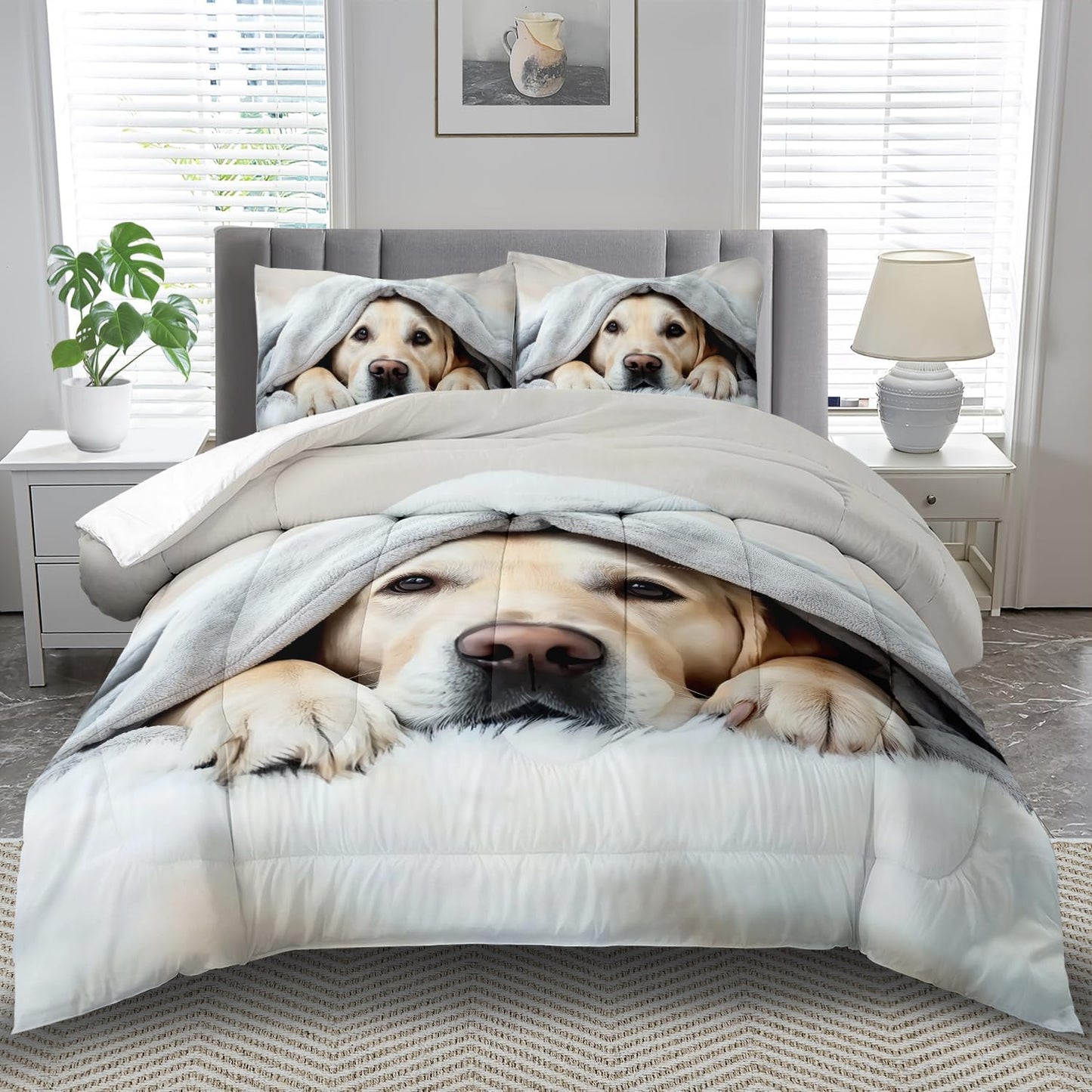 Grey Dog Comforter Set Twin Size Boy,Kawaii Pet Dog Animal Print Bedding Set for Girl,Cute Pet Puppy Print Comforter Quilt for Boys,Kawaii Animal Puppy Dog Pals Bedding Bedroom Bed Decor