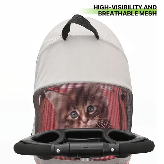 Magshion Foldable Pet Stroller, 3-in-1 Dog Travel Jogger with Detachable Carrier, Cup Holder, Storage Basket, Folding Carrier for Small/Medium Dogs & Cats Up to 33 lbs, Pink